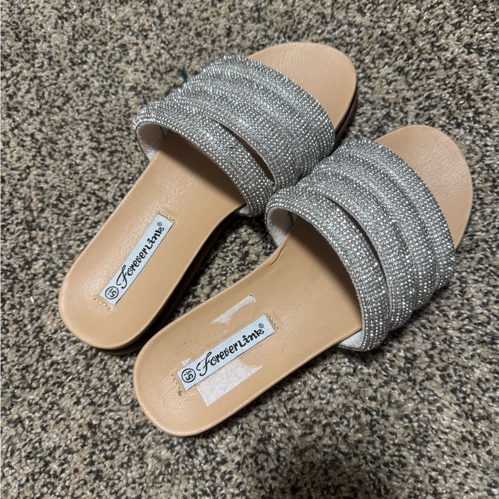 Glittering Silver Slide Sandals